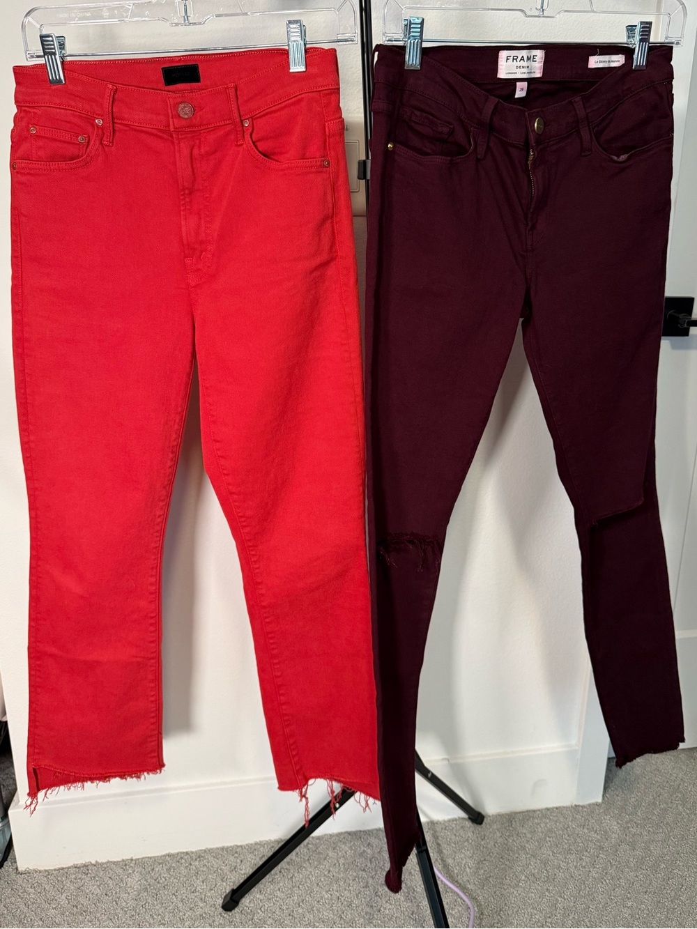 Frame and Mother Denim size 29 Duo in Deep Wine and Red Ankle Jeans